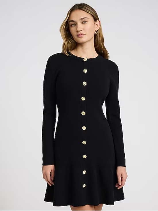 Express Dresses & Skirts - NWT Long Sleeve Novelty Button Ruffle Mini Sweater Dress